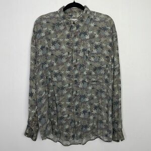 VINTAGE Cacharel Designer Muted Tones Leaves Print Buttons Down Shirt